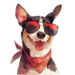 Cool Rat Terrier Dog Wearing Sunglasses and Smiling Brightly in the Sun Showcasing a Fun and Playful Personality Perfect for Pet Lovers and Dog Enthusiasts