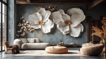 Contemporary floral 3D textured wall high resolution hd photo