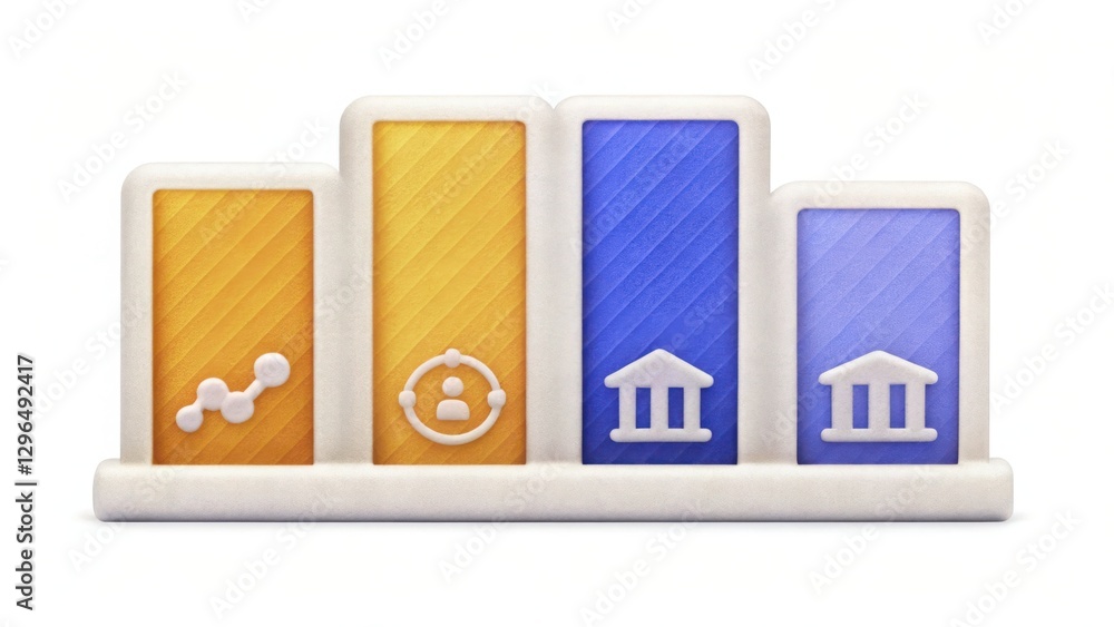 Poster stock picks with sectors watercolor concept. colorful bar graph with icons representing data analysi