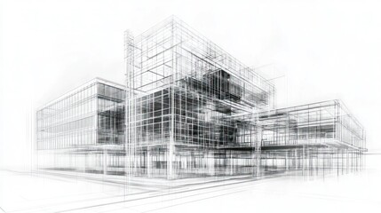 Modern building architectural wireframe design (3)