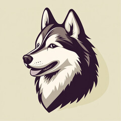 Naklejka premium Alaskan Malamute Dog Logo Design Featuring a Modern Aesthetic with a Pale Color Palette Perfect for Branding and Graphic Projects Focused on Canine Themes and Pet Lovers