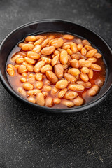 White bean tomato sauce delicious gourmet food background on the table rustic food top view copy space keto and paleo diet vegetarian and vegan food