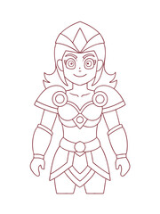 Warrior Princess in Detailed Armor – Fantasy Adult Coloring Page on White Background