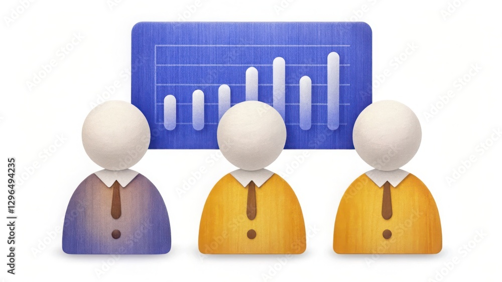 Poster stock picks with sectors watercolor concept. team of figures analyzing data trends with a graph in t