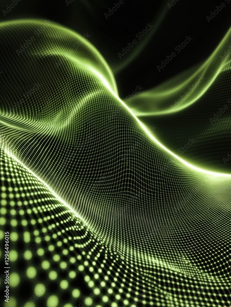 Aufkleber abstract light green grid waves on dark background. technology concept. 3d rendering