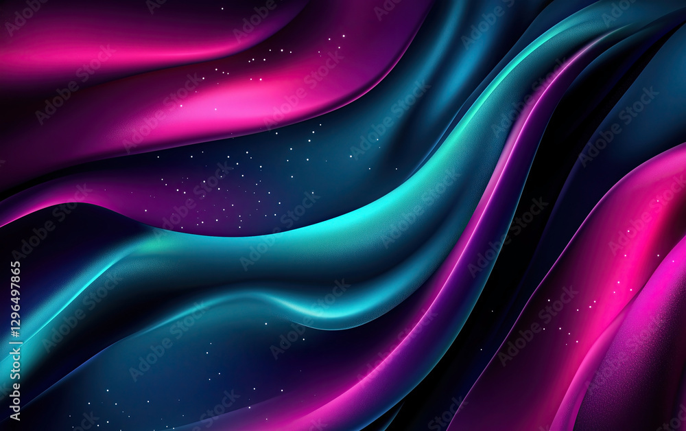 Aufkleber abstract design featuring vibrant waves of purple and teal flowing gracefully against a dark backdro