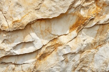 Naklejka premium Closeup view of a naturally textured rock surface with beige and tan tones showing cracks and crevices