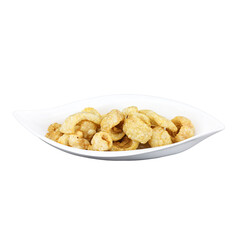 Crispy fried snacks kitchen table food photography indoor setting close-up culinary delight