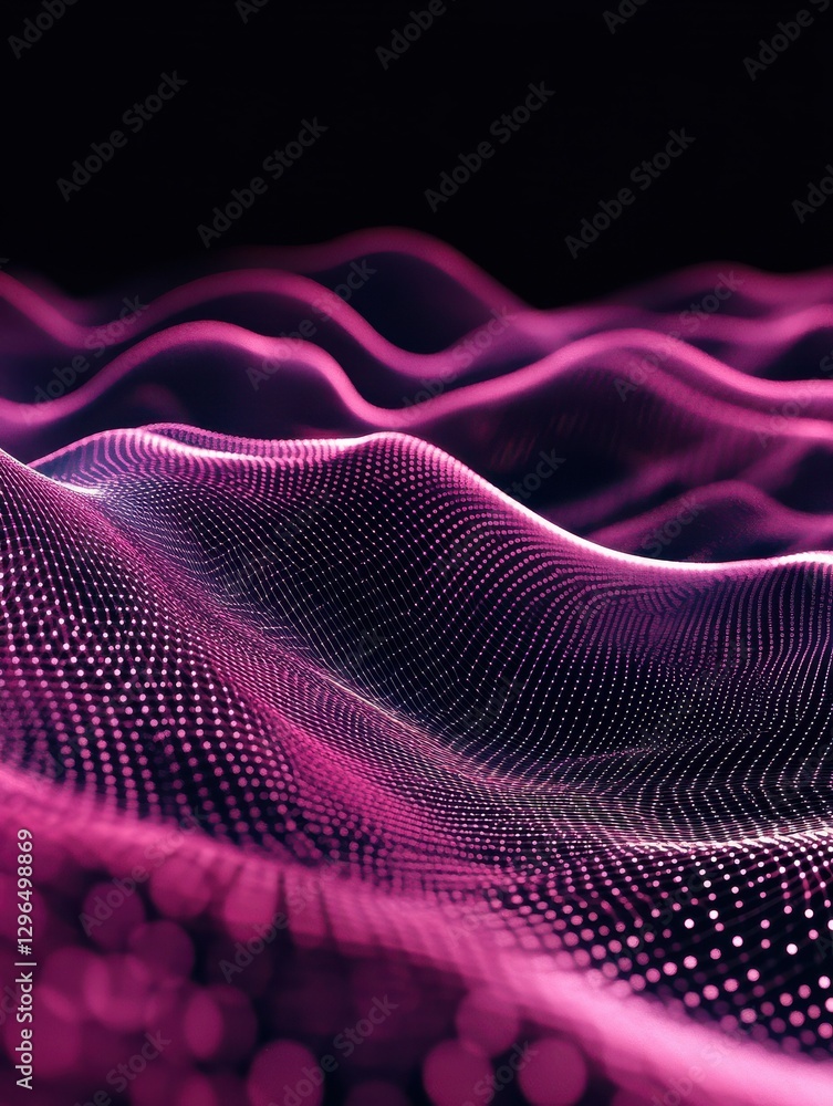 Poster abstract pink grid waves on dark background. technology concept. 3d rendering