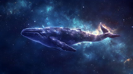 Fototapeta premium swimming through an ocean in space, its body glowing with cosmic energy 
