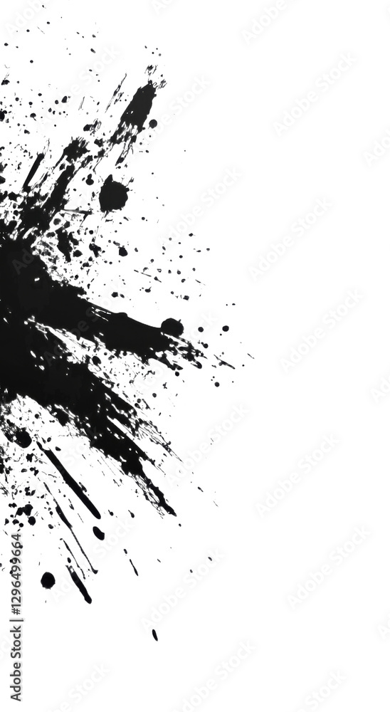 Aufkleber Black ink abstractly sprayed on a transparent background, incorporating square design elements for a copy space frame, and utilizing a grunge paint brush collection for creative design