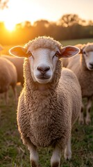 Fototapeta premium Sheep Sunset Pasture Portrait (1)