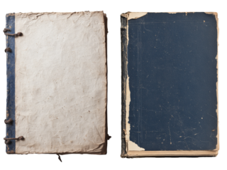 A simple mockup of an old retro book frame with an elegant geometric border. Inside is a blank, classic antique book cover made of worn-out, stylish vintage paper. The item is isolated on white, cut