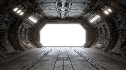 Futuristic spaceship tunnel with blank doorway