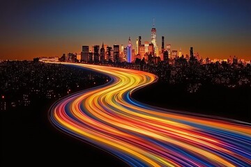 Neon road. Vector illustration of a road in a big city. Neon road background. , isolated on white background,  , copy space for text,
