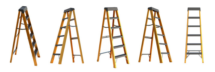 five orange metal ladders with black rungs in a white setting © CasalDesign