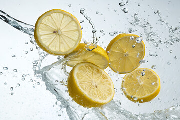 Dynamic Water Splash with Fresh Lemon Slices