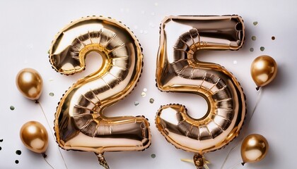 Obraz premium Number 25 with baloons on white background. Generated image