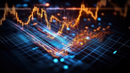 Fototapeta premium Stock market chart with blue and orange background displaying financial trends and data analysis