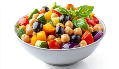 Fresh Colorful Salad with Chickpeas and Vegetables in Bowl