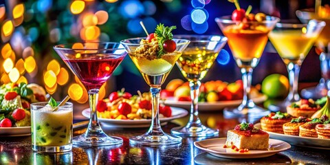 Gourmet Cocktail Party: Macro Photography of Exquisite Food & Drink