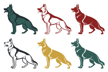 set of German Shepherd Dog silhouette vector illustration