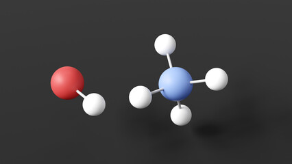 ammonium hydroxide molecule 3d, molecular structure, ball and stick model, structural chemical formula e527