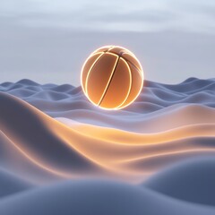 Fototapeta premium 3D Basketball Icon with Glowing Accents Floating Above Soft Surface