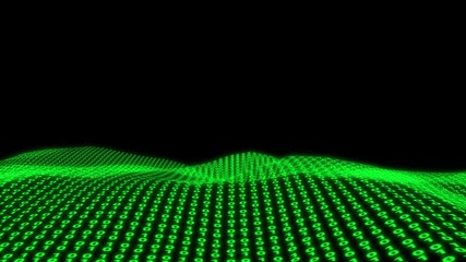Abstract Green Binary code and digital waves, data processing computer science digital art concepts vibrant cybersecurity beautifully rendered visual impact matrix Big data, Motion Black background