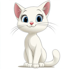 Cute White Cartoon Cat Illustration, Transparent Background, Copy Space