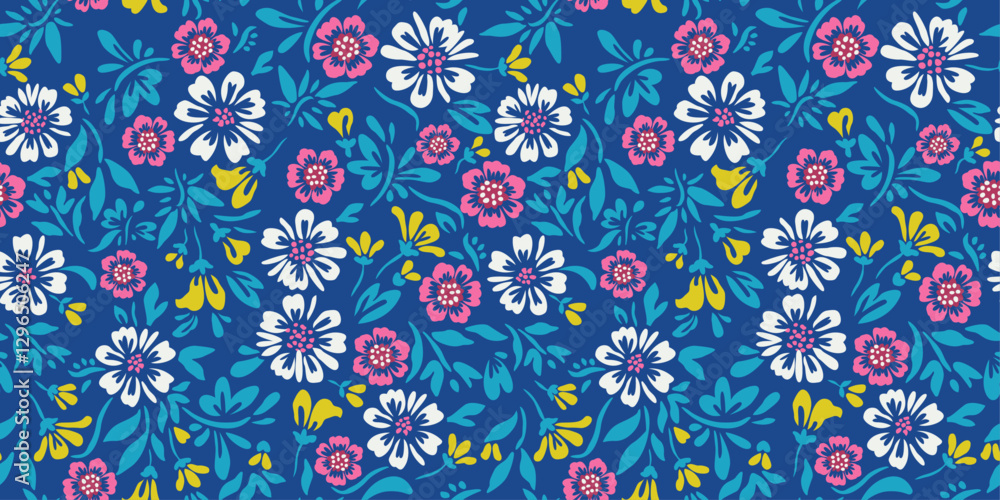 Poster background of flowers and petals, buds. simple background of blue color and flower pattern.