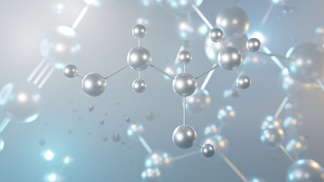 propylene glycol molecular structure, 3d model molecule, e1520 structural chemical formula view from a microscope