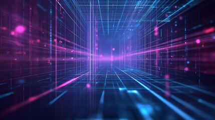A digital-style grid fading into a futuristic void