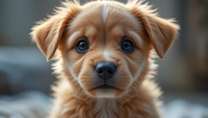 Fototapeta premium Adorable Puppy Portrait with Big Eyes and Fluffy Fur