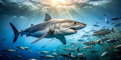 Naklejka premium Great White Shark Ocean Wildlife Documentary Photography Stock Photo