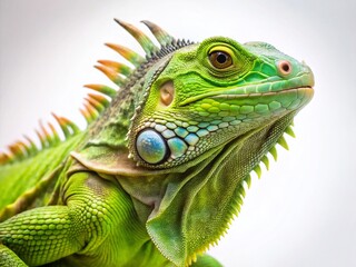 Obraz premium Green Iguana on White Background - Long Exposure Exotic Reptile Stock Photo