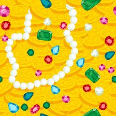 Vector Colorful Seamless Background with Illustration of Different Treasures