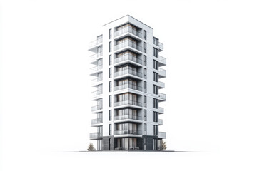 Fototapeta premium Modern White Apartment Building Isolated on White Background Copy Space