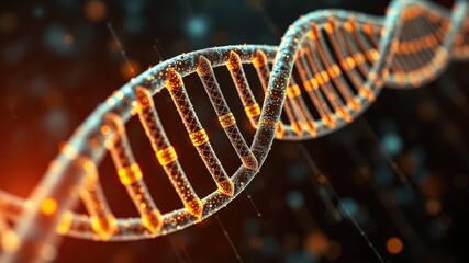 Vibrant DNA Helix Structure with Glowing Elements and Background