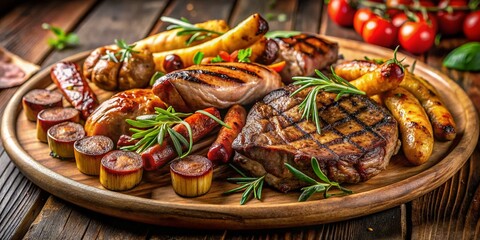 Grilled Meat Platter: Chicken, Lamb, & Sausage Feast with Wedges