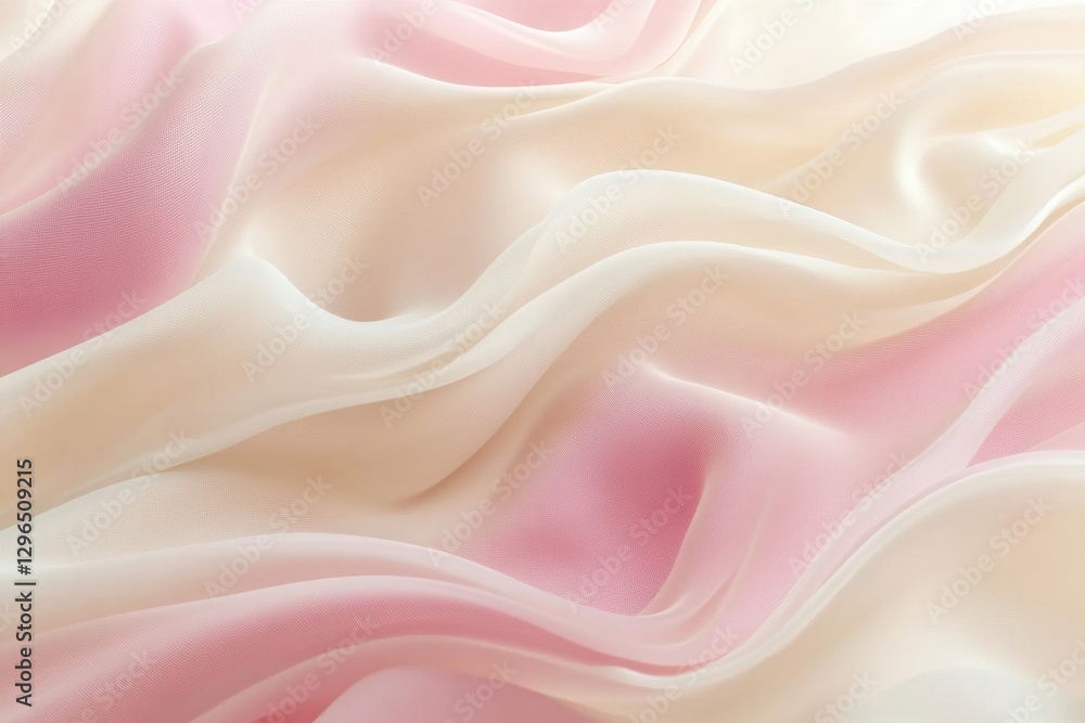 Poster Flowing silk fabric in soft hues of pink and cream showcasing delicate textures and graceful movement. Generative AI