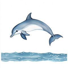 Fototapeta premium Playful Dolphin Leaping Out of the Ocean in a Minimalist Style Capturing the Joy and Freedom of Marine Life with a Splash of Water and a Clear Blue Sky in the Background