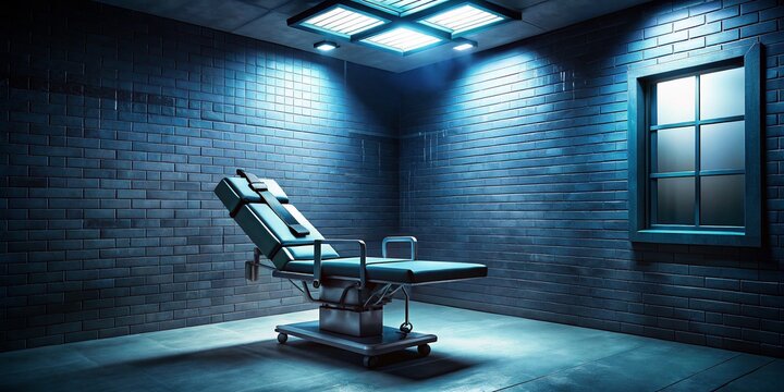 Grim Metal Prison Chair: Lethal Injection Chamber Cell - Stock Photo