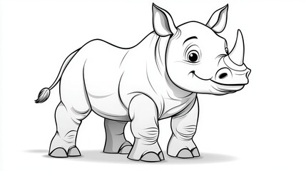 Fototapeta premium Cartoon Rhinoceros Illustration In Black And White