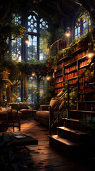 Photorealistic Dim Lighting Inside a Library © Mahendra