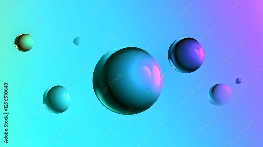 Aufkleber several spheres float in a gradient of colors in space