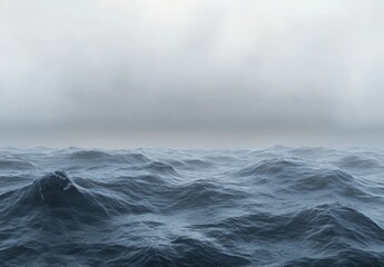 Fototapeta premium Ocean with rough waves, ocean horizon, rough sea, stormy weather, wide view, sky background, blue and gray color palette