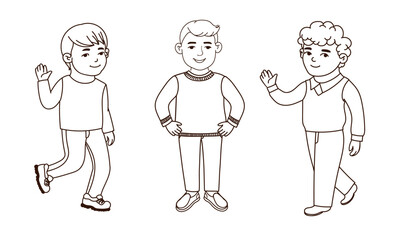 Naklejka premium Vector Outline Set of Illustration of Cute Little Boys Isolated on White Background