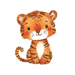 Curious Orange Tiger Cub Minimal Isolated on White Background Playful and Adorable Young Wild Cat with Striking Fur and Bright Eyes Perfect for Nature and Wildlife Photography