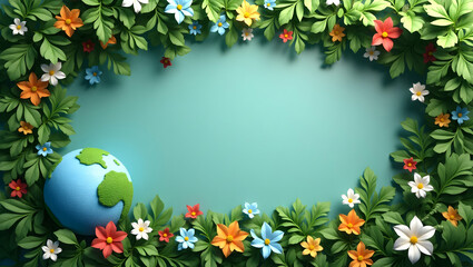 Abundant Flora Surrounding Earth Globe: Green Copy Space for Earth Day Messages in Photo Stock Concept with Empty Space on the Left Side